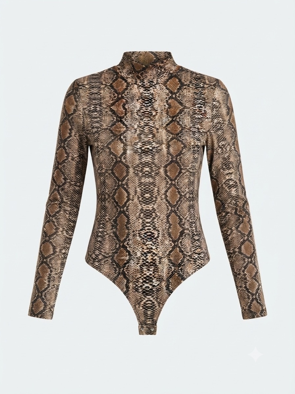 Renamed Apparel Snake Print Long Sleeve Turtleneck Bodysuit Beige & Black Sz Sm